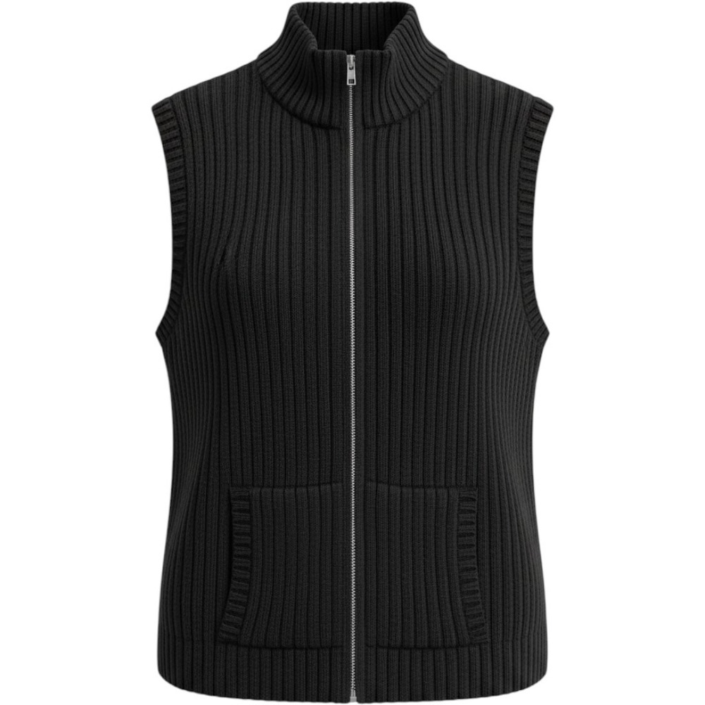 Lauren Ralph Lauren Petite Brown  Ribbed Knit Zip Up Vest Mock Neck Cotton P/L
